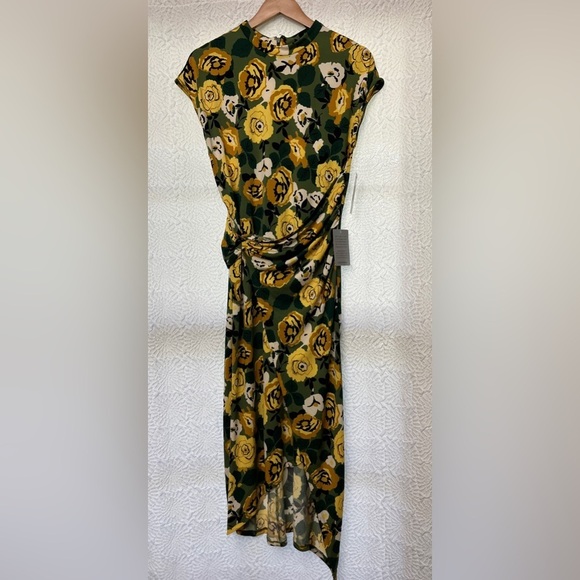 Donna Morgan Garden Floral Midi Dress Size 2 Wrap Front Asymmetrical Hem Spring - Picture 16 of 16